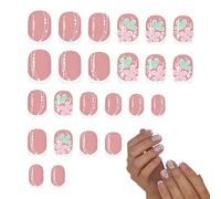 Uñas Postizas Cortas | 24 Piezas de Uñas Artificiales de Color Rosa con Diseño Floral, Adhesivas de Presión | Postizas Presión - Regalo para Esposa, Novia, Madre, Amigas, Chicas y Ella