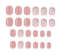 Uñas Postizas Cortas | 24 Piezas de Uñas Artificiales de Color Rosa con Diseño Floral, Adhesivas de Presión,Modelo Falso Corto Press-On,Para Chicas Novia Madre Amigas Familia