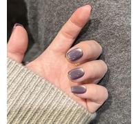 Uñas postizas cortas con diseño de ojo de gato, 24 unidades, fáciles de usar, cubiertas completas, adecuadas para mujeres de moda, juego de uñas grises y moradas