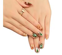 Uñas postizas cortas con purpurina para Navidad, invierno, fáciles de aplicar, diseños festivos para temporada de vacaciones, uñas postizas de cobertura completa