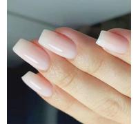 Uñas postizas cortas cuadradas a presión, punta francesa, uñas postizas brillantes, pegamentos en uñas artificiales