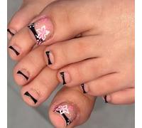 Uñas postizas cortas cuadradas a presión, puntas francesas, uñas postizas para los dedos de los pies, uñas postizas para mujer, 24 piezas en 12 tamaños, uñas postizas para mujer