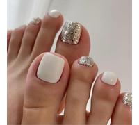 Uñas postizas cortas cuadradas a presión, puntas francesas, uñas postizas para mujer, 24 piezas en 12 tamaños, pegamento para mujer, punta francesa