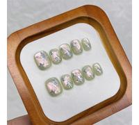 Uñas postizas cortas cuadradas hechas a mano con bonitas estrellas, decoración de uñas brillantes de ojo de gato para mujeres y niñas, 10 unidades (A79-L)