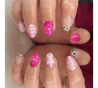 Uñas postizas cortas de almendra con patrón de estrella floral, materiales ABS, uñas artificiales, cómodas de llevar para fiestas, eventos, uñas francesas