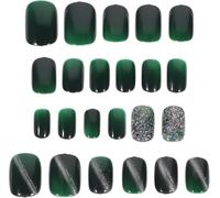 Uñas postizas cortas de cristal verde ojo de gato para otoño e invierno, accesorios de manicura para mujer, ultrafinas y duraderas, y no son fáciles de romper, características de forma y diseño de