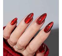 Uñas postizas cortas MouyouGlow,Almendra Rojo Oscuro Cat Eye Magnetic Design Brillantini Christmas Short Press on Nails,Wine Red Ojos de Gato Phototherapy INS Sweet New Year XMAS Fake Nails