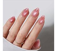Uñas postizas cortas MouyouGlow,Almendra Rosa Cat Eye Magnetic Design Brillantini Short Press on Nails,Pink Phototherapy Sweet Estate INS Fake Nails