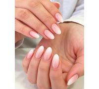 Uñas postizas cortas MouyouGlow,Almendra Rosa Gradiente White Design Short Press on Nails,Pink Ombre Blanca Verano INS Artificial Acryl Fake Nails