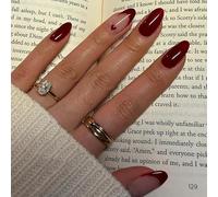 Uñas postizas cortas MouyouGlow,Almendra Valentine Rojo Burgundy French Corazón Design Short Press on Nails,Wine Red Tips Heart Love Herbst Winter Sweet INS Fake Nails