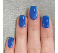 Uñas postizas cortas MouyouGlow, cuadradas azul cielo unicolor Cat Eye Magnetic Design Press on Nails con pegamento, Sky Blue Phototherapy Estate INS Sweet Fake Nails