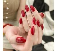 Uñas postizas cortas MouyouGlow,Redondo Christmas Rojo Cereza Unicolore Design Short New Year XMAS Press on Nails,Cherry Red Plain Shiny Pure Colour Estate INS Sweet Fake Nails