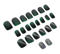 Uñas Postizas Cortas Verde Oscuro Brillo y Pegamento, 1 Caja | Pp, 24 Piezas Incluidas, para Boda y Cumpleaños, Aptas para Artista y Principiante