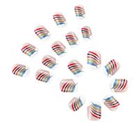 Uñas postizas cuadradas a presión con diseño de rayas arcoíris, uñas acrílicas artificiales, 24 unidades