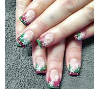 Uñas postizas cuadradas a presión, diseño de copo de nieve, 24 unidades, uñas acrílicas para vacaciones de invierno