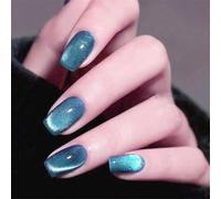 Uñas postizas cuadradas cortas a presión con cristales brillantes de ojo de gato, decoración de uñas francesas para mujeres y niñas, 24 piezas
