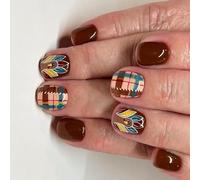 Uñas postizas cuadradas cortas a presión de pavo de Acción de Gracias, bonitas uñas postizas de ABS para fiestas de vacaciones, cubiertas de uñas cuadradas cortas