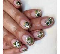 Uñas postizas cuadradas de Navidad, diseño de punta francesa, diseño de árbol de Navidad, cubiertas completas, 24 unidades