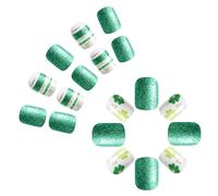 Uñas postizas cuadradas para el día de San Patricio, uñas artificiales, uñas postizas con pegamento, diseños de uñas francesas
