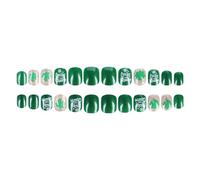 Uñas postizas cuadradas para el día de San Patricio, uñas artificiales, uñas postizas con pegamento, diseños de uñas francesas