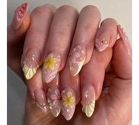 Uñas postizas de almendra, color rubor, diseño floral 3D, paquete de 30 materiales ABS, prensas para mujeres y niñas, falsas de almendra