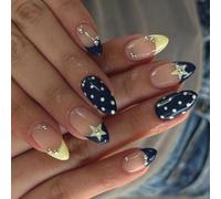 Uñas postizas de diseño francés, color azul y amarillo, diseño de estrellas, cómodo arte ABS para uso profesional