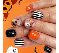 Uñas Postizas De Halloween Pegatinas Con Rayas Fantasmales Diseños Calabaza Murciélago Para Accesorios Belleza Para Fiestas Pegatinas Arte Halloween
