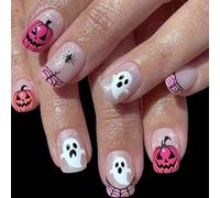 Uñas postizas de Halloween Telaraña de arañas cuadradas Arte de calabaza Durabilidad Artificial no tóxica para fiestas de disfraces Negro Halloween