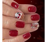 Uñas postizas de lentejuelas de reno de Navidad, 24 piezas, ABS, fáciles de aplicar para fiestas y uso diario, arte de Papá Noel, Navidad para mujeres