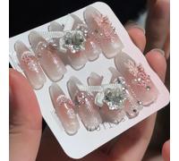 Uñas Postizas de Princesa Hechas a Mano con Diseño Floral, Tips Uñas Acrilicas Elegantes y Etéreas, Pegamento Uñas Postizas para Cualquier Ocasión(XS)