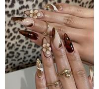 Uñas postizas elegantes esculpidas florales ABS tipo prensa, fácil aplicación, larga duración, para eventos nupciales, oficina, uñas postizas francesas