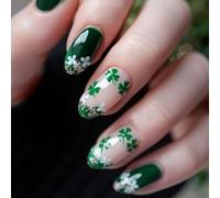 Uñas postizas fáciles de aplicar, 24 piezas que muestran tréboles verdes brillantes y de la suerte para festividades de StPatricks, que ofrecen comodidad en uñas de varios tamaños
