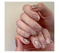 Uñas Postizas Fake Nails Square Head Cat's Eye French Nail Glitter Powder Press on Nails Waterproof Faux Fingernails Christmas False Nails(Color23)