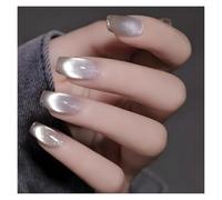 Uñas Postizas Fake Nails Square Head Cat's Eye French Nail Glitter Powder Press on Nails Waterproof Faux Fingernails Christmas False Nails(Color17)