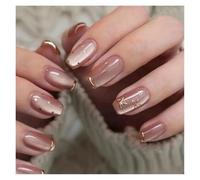 Uñas Postizas Fake Nails Square Head Cat's Eye French Nail Glitter Powder Press on Nails Waterproof Faux Fingernails Christmas False Nails(Color25)
