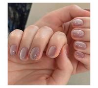 Uñas Postizas Fake Nails Square Head Cat's Eye French Nail Glitter Powder Press on Nails Waterproof Faux Fingernails Christmas False Nails(Color31)