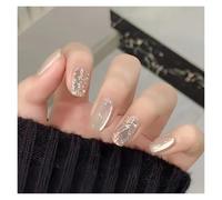 Uñas Postizas Fake Nails Square Head Cat's Eye French Nail Glitter Powder Press on Nails Waterproof Faux Fingernails Christmas False Nails(Color20)
