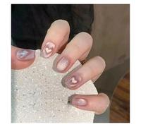 Uñas Postizas Fake Nails Square Head Cat's Eye French Nail Glitter Powder Press on Nails Waterproof Faux Fingernails Christmas False Nails(Color32)