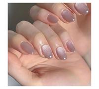 Uñas Postizas Fake Nails Square Head Cat's Eye French Nail Glitter Powder Press on Nails Waterproof Faux Fingernails Christmas False Nails(Color9)