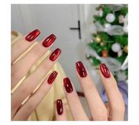 Uñas Postizas Fake Nails Square Head Cat's Eye French Nail Glitter Powder Press on Nails Waterproof Faux Fingernails Christmas False Nails(Color12)