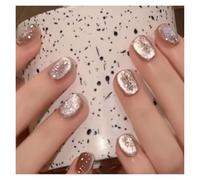 Uñas Postizas Fake Nails Square Head Cat's Eye French Nail Glitter Powder Press on Nails Waterproof Faux Fingernails Christmas False Nails(Color4)