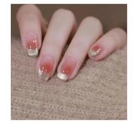 Uñas Postizas Fake Nails Square Head Cat's Eye French Nail Glitter Powder Press on Nails Waterproof Faux Fingernails Christmas False Nails(Color26)