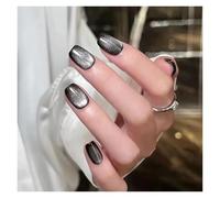 Uñas Postizas Fake Nails Square Head Cat's Eye French Nail Glitter Powder Press on Nails Waterproof Faux Fingernails Christmas False Nails(Color33)