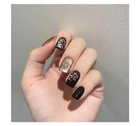 Uñas Postizas Fake Nails Square Head Cat's Eye French Nail Glitter Powder Press on Nails Waterproof Faux Fingernails Christmas False Nails(Color10)