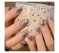 Uñas Postizas Fake Nails Square Head Cat's Eye French Nail Glitter Powder Press on Nails Waterproof Faux Fingernails Christmas False Nails(Color18)