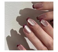 Uñas Postizas Fake Nails Square Head Cat's Eye French Nail Glitter Powder Press on Nails Waterproof Faux Fingernails Christmas False Nails(Color14)