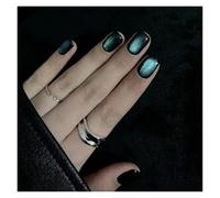 Uñas Postizas Fake Nails Square Head Cat's Eye French Nail Glitter Powder Press on Nails Waterproof Faux Fingernails Christmas False Nails(Color15)