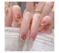 Uñas Postizas Fake Nails Square Head Cat's Eye French Nail Glitter Powder Press on Nails Waterproof Faux Fingernails Christmas False Nails(Color21)
