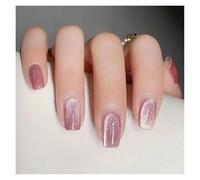 Uñas Postizas Fake Nails Square Head Cat's Eye French Nail Glitter Powder Press on Nails Waterproof Faux Fingernails Christmas False Nails(AA12)