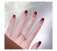 Uñas Postizas Fake Nails Square Head Cat's Eye French Nail Glitter Powder Press on Nails Waterproof Faux Fingernails Christmas False Nails(Color34)